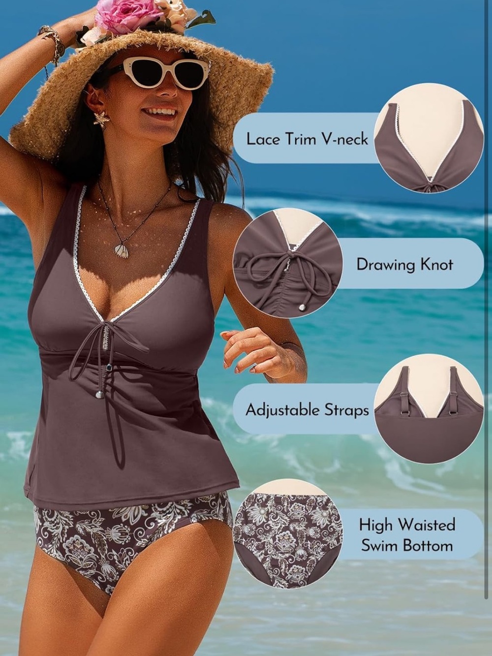 Aleumdr Tankini Swimsuits Tummy Control Two Piece M 1166/bb3 - Picture 4 of 11